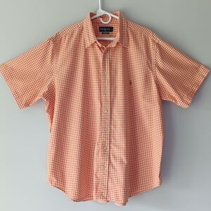 Ralph Lauren Classic Fit Plaid Short Sleeve Button Down Shirt Orange White 2XB